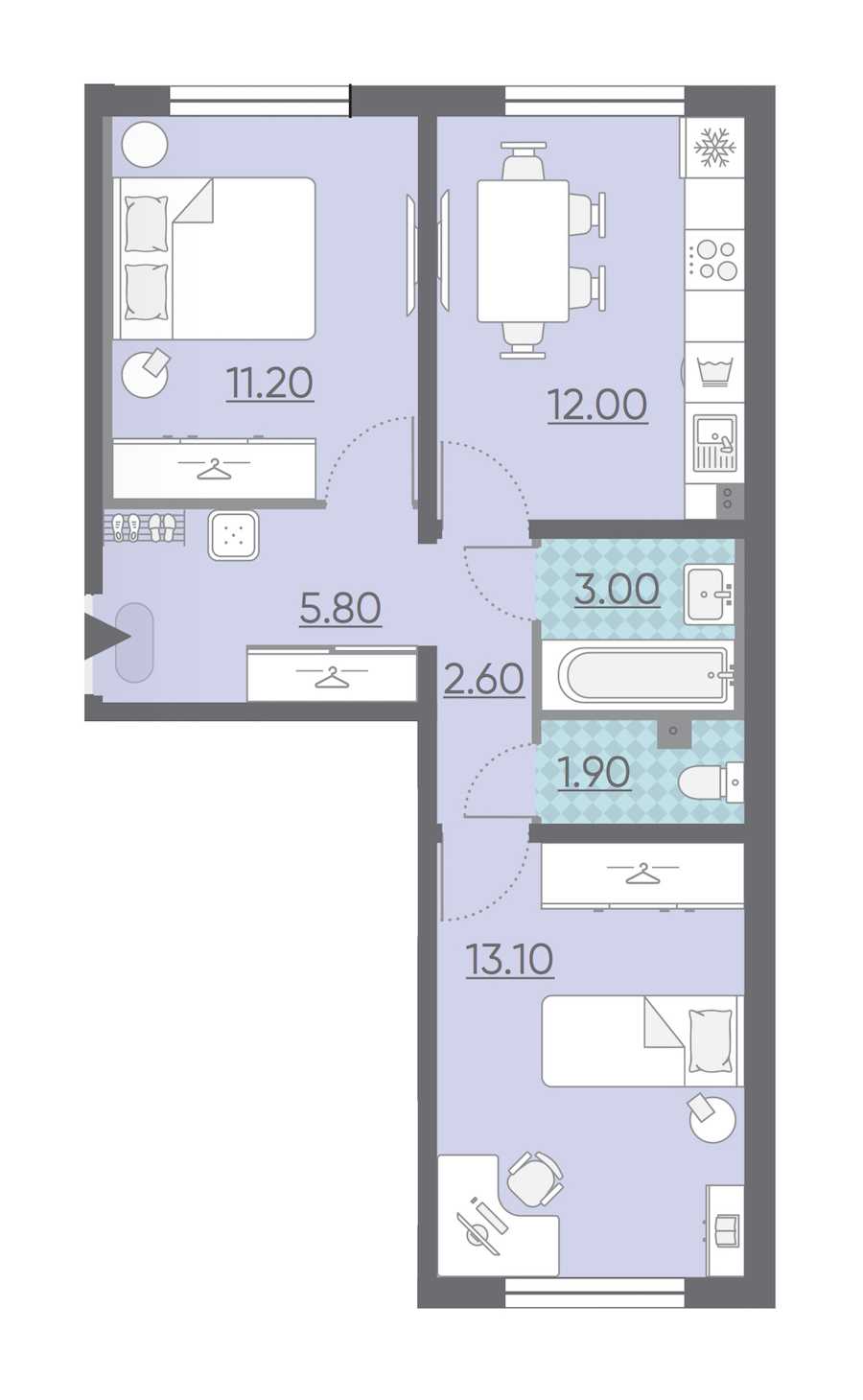 Двухкомнатная квартира в : площадь 49.6 м2 , этаж: 1 – купить в Санкт-Петербурге